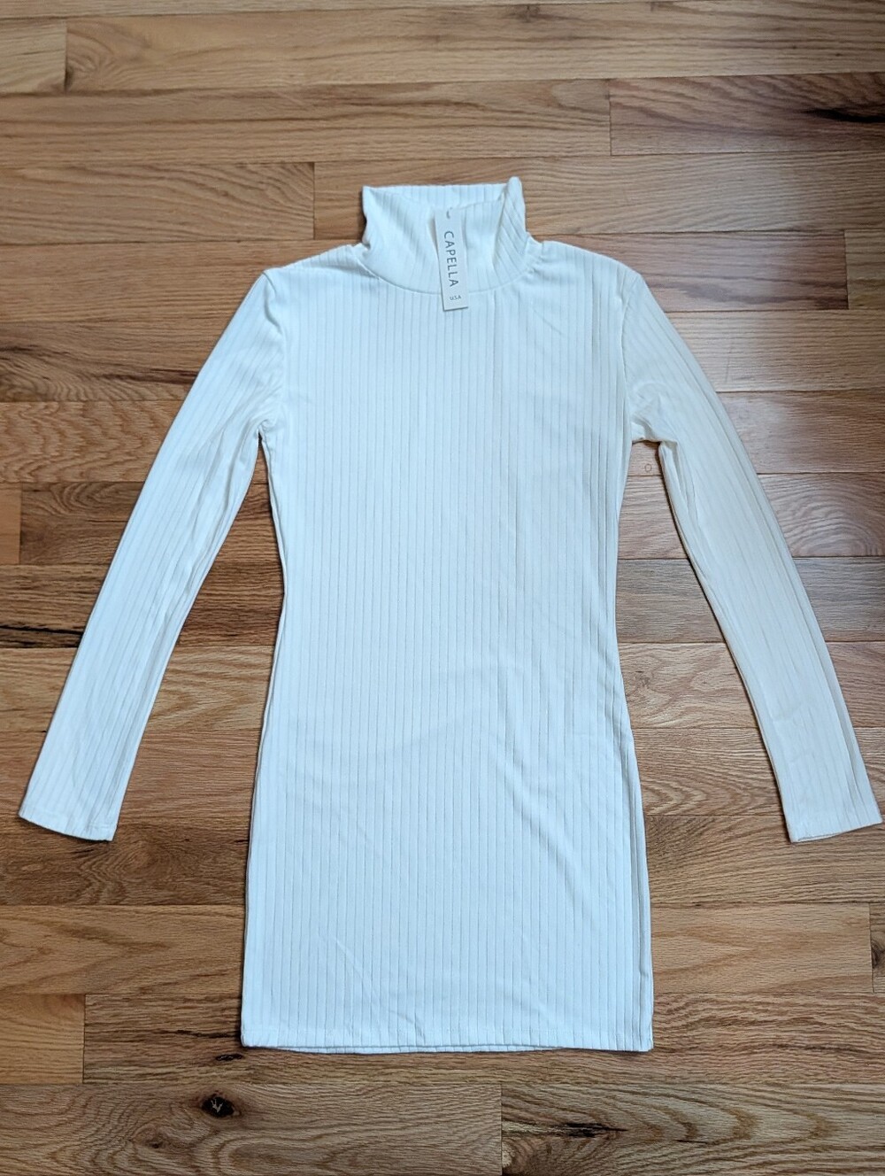 Capella White Ribbed Turtleneck Bodycon Mini Dress Long Sleeve NWT Medium